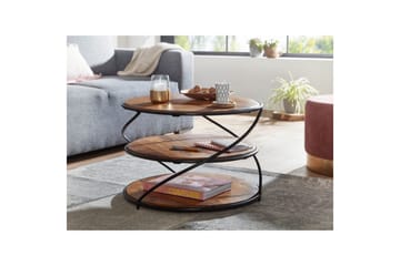 Sofabord Wohnling Massivt tre rundt 58 cm med 2 brett og sirkelformet metallramme - Møbler - Bord - Sofabord & salongbord