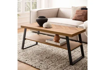 Sofabord Wohnling Massivt tremønster i fiskebein, lagringsplass 100 cm - Møbler - Bord - Sofabord & salongbord