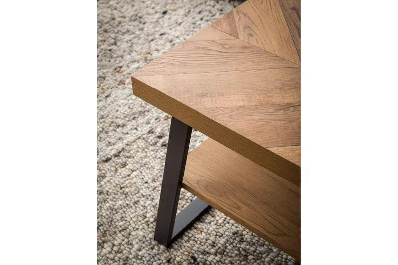 Sofabord Wohnling Massivt tremønster i fiskebein, lagringsplass 100 cm - Møbler - Bord - Sofabord & salongbord