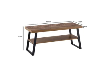 Sofabord Wohnling Massivt tremønster i fiskebein, lagringsplass 100 cm - Møbler - Bord - Sofabord & salongbord