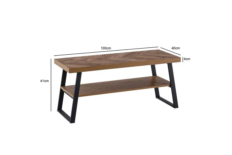 Sofabord Wohnling Massivt tremønster i fiskebein, lagringsplass 100 cm - Møbler - Bord - Sofabord & salongbord