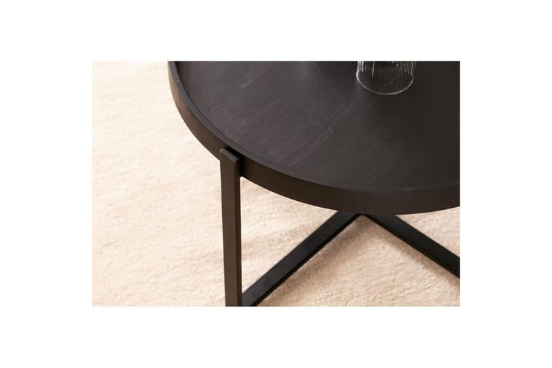 Sofabord Wohnling Massivt treverk rund 60 cm med klassisk utseende metallramme moderne - Møbler - Bord - Sofabord & salongbord