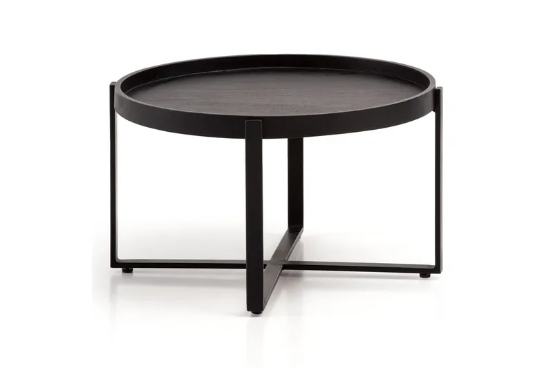 Sofabord Wohnling Massivt treverk rund 60 cm med klassisk utseende metallramme moderne