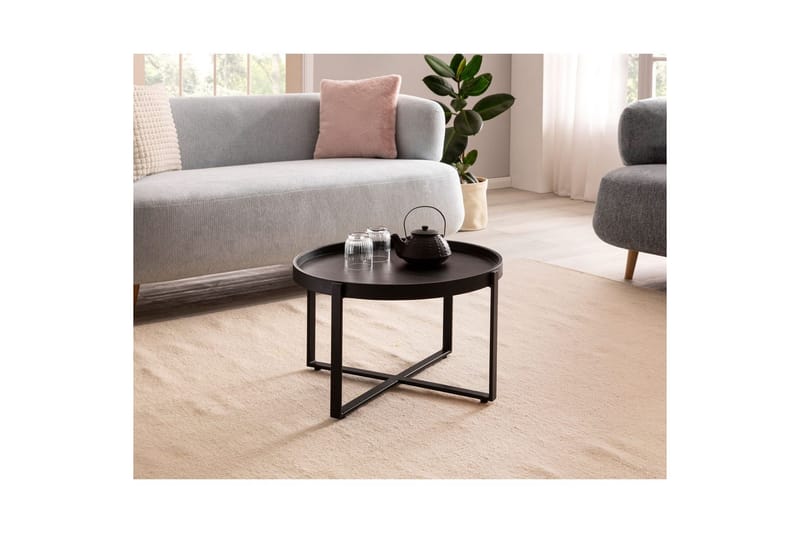 Sofabord Wohnling Massivt treverk rund 60 cm med klassisk utseende metallramme moderne - Møbler - Bord - Sofabord & salongbord