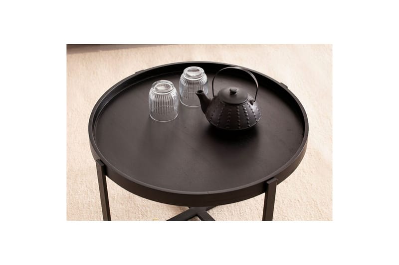 Sofabord Wohnling Massivt treverk rund 60 cm med klassisk utseende metallramme moderne - Møbler - Bord - Sofabord & salongbord