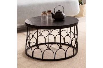 Sofabord Wohnling Massivt treverk rund 60 cm med moderne metallramme moderne - Møbler - Bord - Sofabord & salongbord