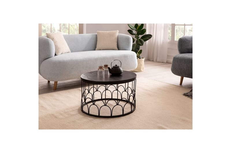 Sofabord Wohnling Massivt treverk rund 60 cm med moderne metallramme moderne - Møbler - Bord - Sofabord & salongbord
