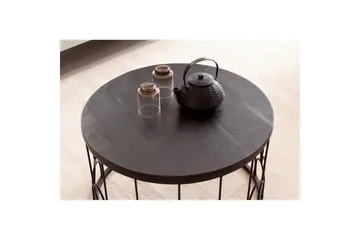 Sofabord Wohnling Massivt treverk rund 60 cm med moderne metallramme moderne - Møbler - Bord - Sofabord & salongbord