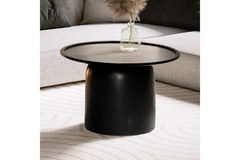 Sofabord Wohnling Massivt treverk rund 60 cm sylinderstil base klassisk moderne - Møbler - Bord - Sofabord & salongbord