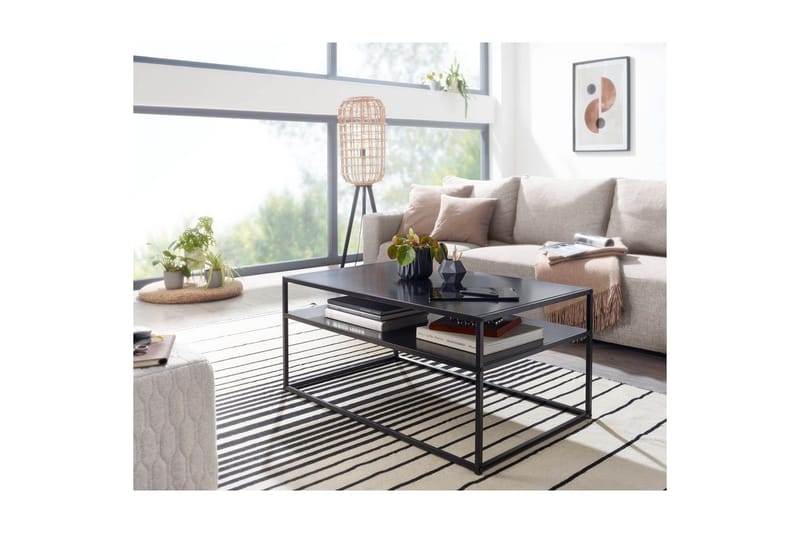 Sofabord Wohnling metall rektangulær med brett, moderne stil Svart - Svart - Møbler - Bord - Sofabord & salongbord