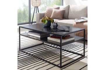 Sofabord Wohnling metall rektangulær med brett, moderne stil Svart - Svart - Møbler - Bord - Sofabord & salongbord