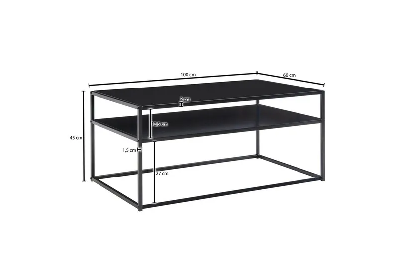Sofabord Wohnling metall rektangulær med brett, moderne stil Svart - Svart - Møbler - Bord - Sofabord & salongbord