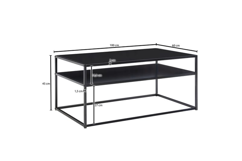 Sofabord Wohnling metall rektangulær med brett, moderne stil Svart - Svart - Møbler - Bord - Sofabord & salongbord