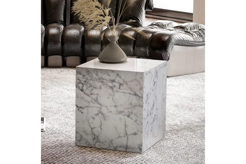 Sofabord Wohnling MONOBLOC marmorlook 40x40x45 cm, moderne stil Marmor Hvit - Marmor Hvit - Møbler - Bord - Sofabord & salongbord
