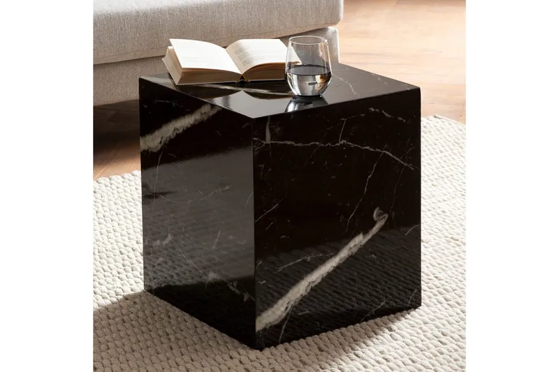 Sofabord Wohnling MONOBLOC marmorlook 40x40x45 cm, moderne stil Svart marmor - Svart marmor - Møbler - Bord - Sofabord & salongbord