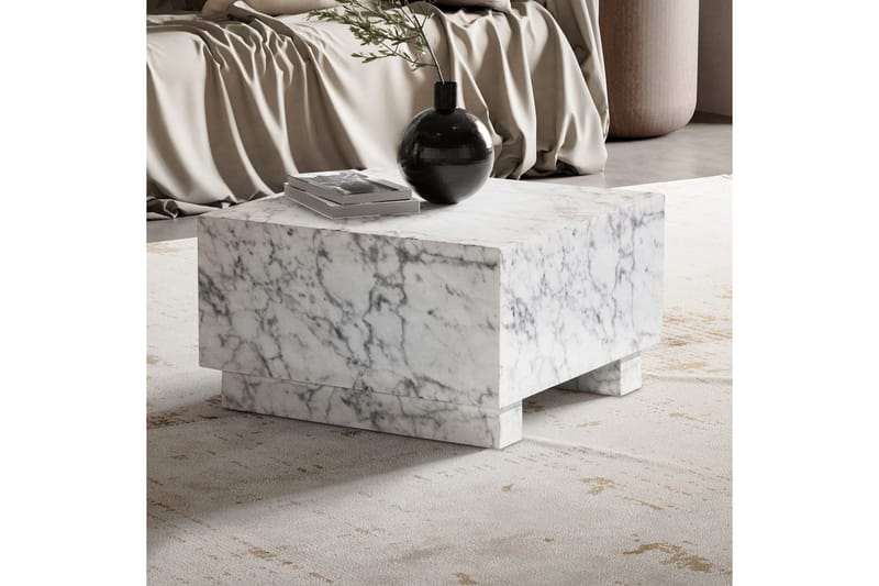 Sofabord Wohnling MONOBLOC moderne look, 60x60x35 cm, løperben Marmor Hvit - Marmor Hvit - Møbler - Bord - Sofabord & salongbord