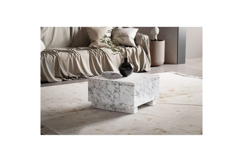 Sofabord Wohnling MONOBLOC moderne look, 60x60x35 cm, løperben Marmor Hvit - Marmor Hvit - Møbler - Bord - Sofabord & salongbord