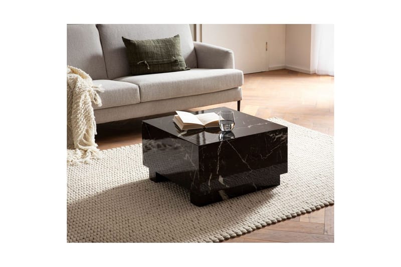 Sofabord Wohnling MONOBLOC moderne look, 60x60x35 cm, løperben Svart marmor - Svart marmor - Møbler - Bord - Marmorbord