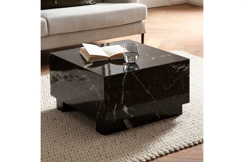 Sofabord Wohnling MONOBLOC moderne look, 60x60x35 cm, løperben Svart marmor - Svart marmor - Møbler - Bord - Marmorbord