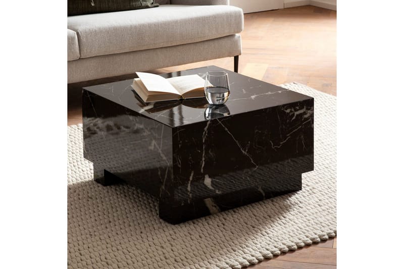 Sofabord Wohnling MONOBLOC moderne look, 60x60x35 cm, løperben Svart marmor - Svart marmor - Møbler - Bord - Sofabord & salongbord