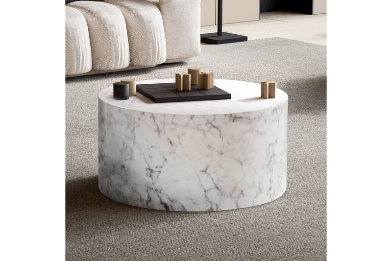 Sofabord Wohnling MONOBLOC rund 60 cm, moderne stil Marmor Hvit - Marmor Hvit - Møbler - Bord - Sofabord & salongbord