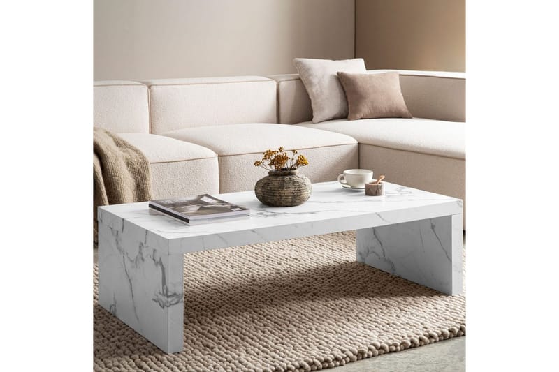 Sofabord Wohnling rektangulær 110 cm, steinoptikk, moderne utseende Marmor Hvit - Marmor Hvit - Møbler - Bord - Sofabord & salongbord