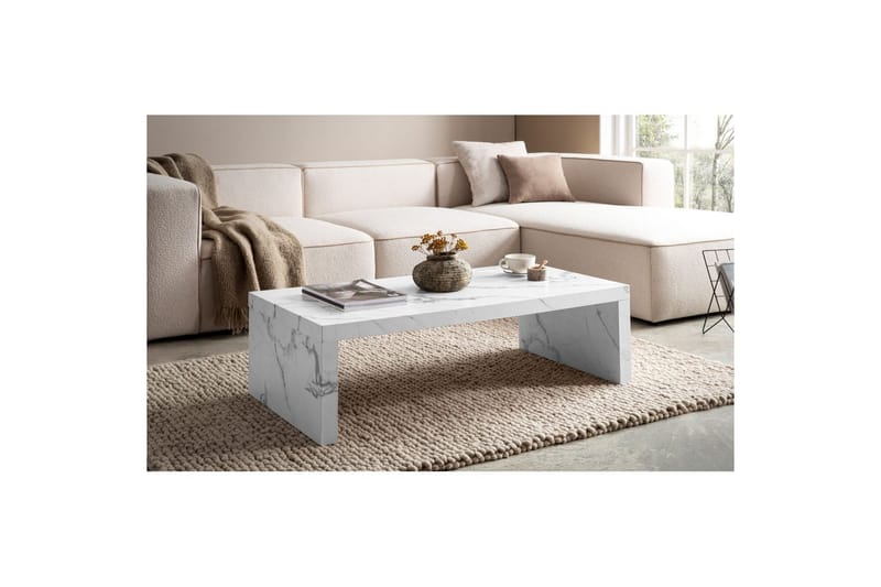 Sofabord Wohnling rektangulær 110 cm, steinoptikk, moderne utseende Marmor Hvit - Marmor Hvit - Møbler - Bord - Sofabord & salongbord