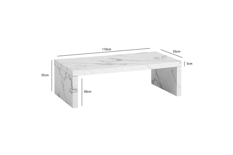 Sofabord Wohnling rektangulær 110 cm, steinoptikk, moderne utseende Marmor Hvit - Marmor Hvit - Møbler - Bord - Sofabord & salongbord