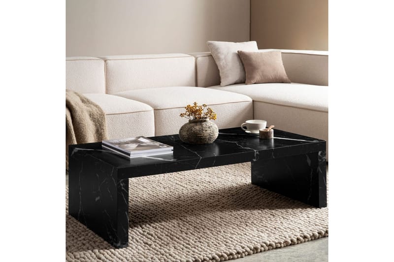 Sofabord Wohnling rektangulær 110 cm, steinoptikk, moderne utseende Svart marmor - Svart marmor - Møbler - Bord - Sofabord & salongbord