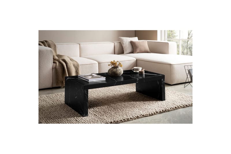 Sofabord Wohnling rektangulær 110 cm, steinoptikk, moderne utseende Svart marmor - Svart marmor - Møbler - Bord - Sofabord & salongbord