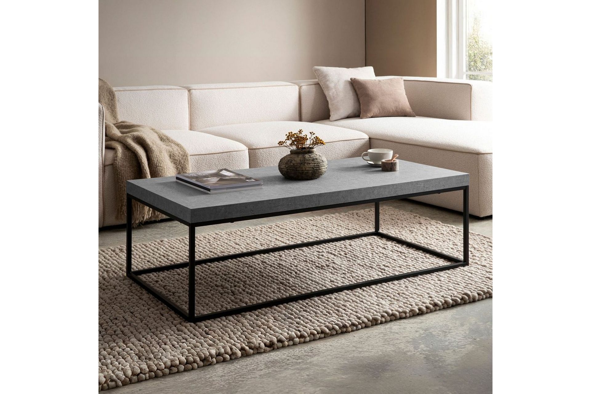 Sofabord Wohnling rektangulær 120 cm, steinoptikk, moderne utseende Grå - Grå - Møbler - Bord - Sofabord & salongbord