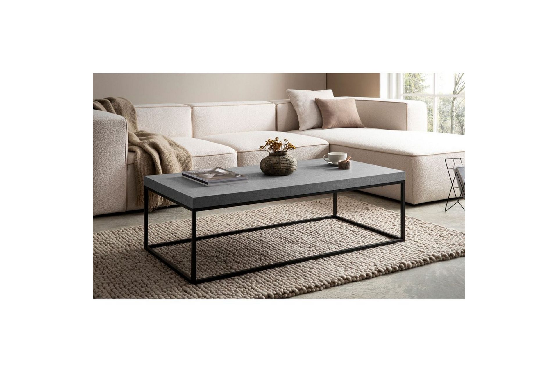 Sofabord Wohnling rektangulær 120 cm, steinoptikk, moderne utseende Grå - Grå - Møbler - Bord - Sofabord & salongbord