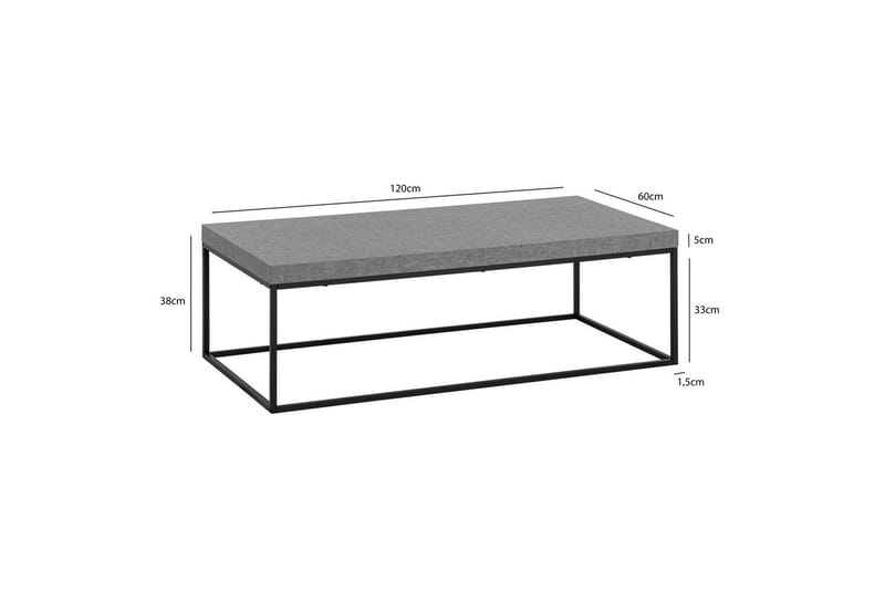Sofabord Wohnling rektangulær 120 cm, steinoptikk, moderne utseende Grå - Grå - Møbler - Bord - Sofabord & salongbord