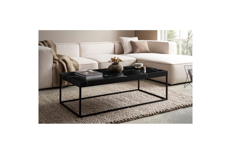 Sofabord Wohnling rektangulær 120 cm, steinoptikk, moderne utseende Svart marmor - Svart marmor - Møbler - Bord - Sofabord & salongbord