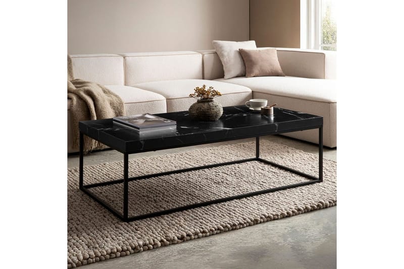 Sofabord Wohnling rektangulær 120 cm, steinoptikk, moderne utseende Svart marmor - Svart marmor - Møbler - Bord - Sofabord & salongbord