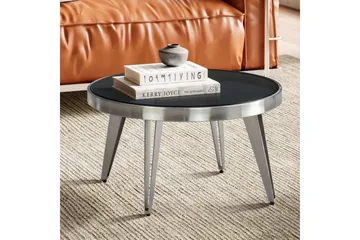 Sofabord Wohnling Rund 60 cm Sikkerhetsglass Matt Sølv 4 Beins Metallramme Moderne - Møbler - Bord - Sofabord & salongbord