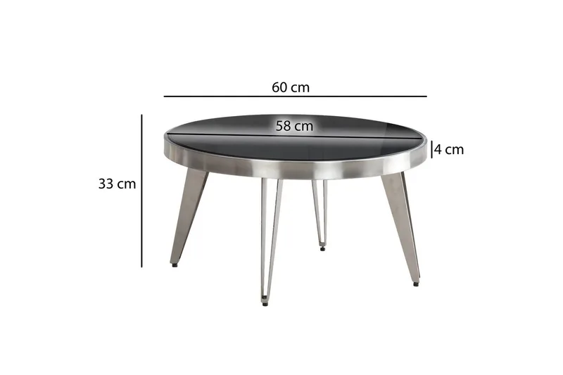 Sofabord Wohnling Rund 60 cm Sikkerhetsglass Matt Sølv 4 Beins Metallramme Moderne - Møbler - Bord - Sofabord & salongbord