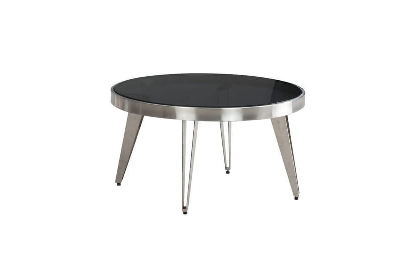 Sofabord Wohnling Rund 60 cm Sikkerhetsglass Matt Sølv 4 Beins Metallramme Moderne - Møbler - Bord - Sofabord & salongbord