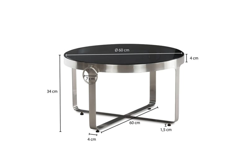 Sofabord Wohnling Rund 60 cm Sikkerhetsglass Matt Sølv Metallramme Moderne - Møbler - Bord - Sofabord & salongbord