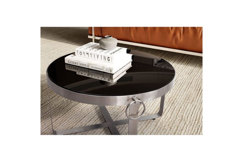 Sofabord Wohnling Rund 60 cm Sikkerhetsglass Matt Sølv Metallramme Moderne - Møbler - Bord - Sofabord & salongbord