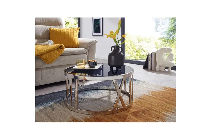 Sofabord Wohnling Rund 60 cm Sikkerhetsglass Romertall Krom Moderne - Møbler - Bord - Sofabord & salongbord