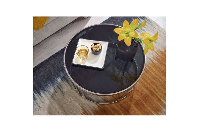 Sofabord Wohnling Rund 60 cm Sikkerhetsglass Romertall Krom Moderne - Møbler - Bord - Sofabord & salongbord