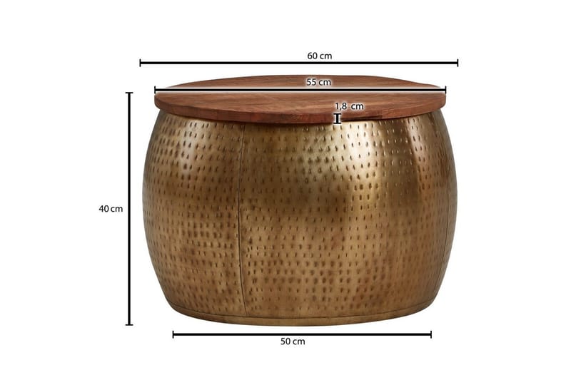 Sofabord Wohnling Rund diameter 60 cm lagringsplass solid bordplate landlig stil - Møbler - Bord - Sofabord & salongbord