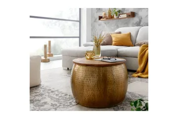 Sofabord Wohnling Rund diameter 60 cm lagringsplass solid bordplate landlig stil - Møbler - Bord - Sofabord & salongbord