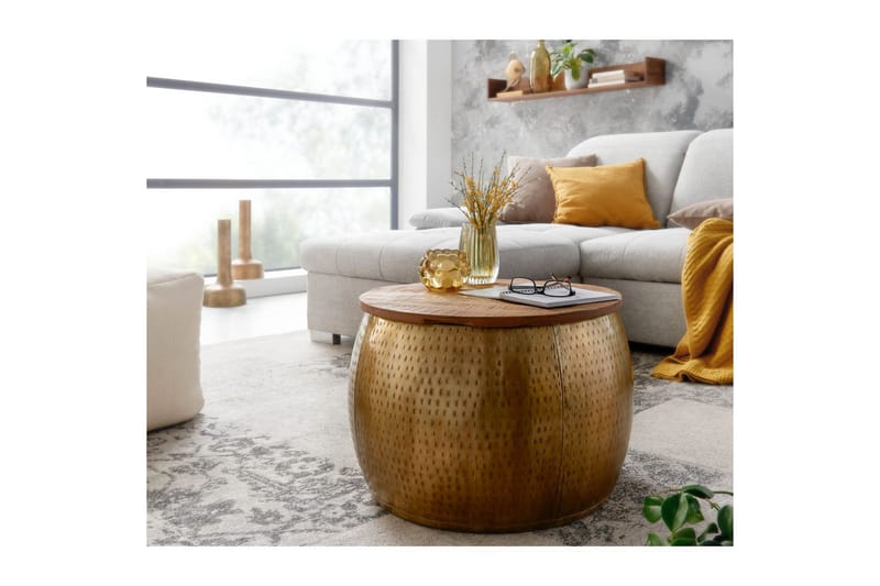 Sofabord Wohnling Rund diameter 60 cm lagringsplass solid bordplate landlig stil - Møbler - Bord - Sofabord & salongbord