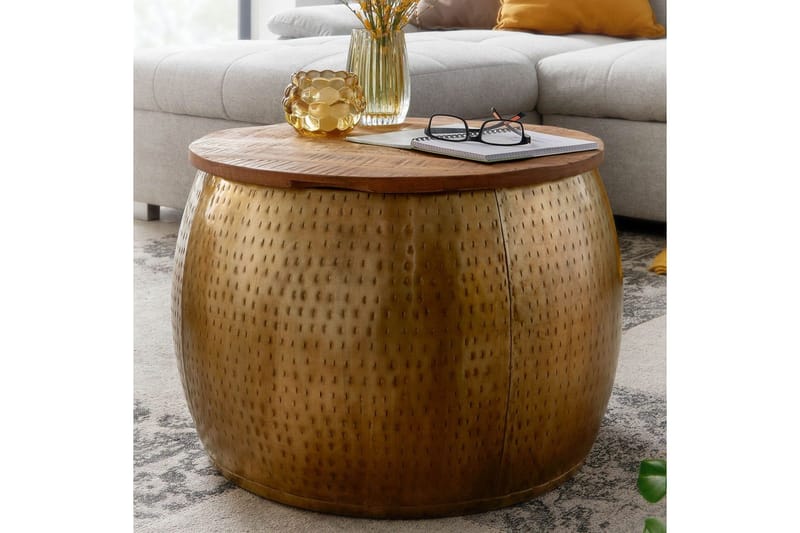 Sofabord Wohnling Rund diameter 60 cm lagringsplass solid bordplate landlig stil - Møbler - Bord - Sofabord & salongbord