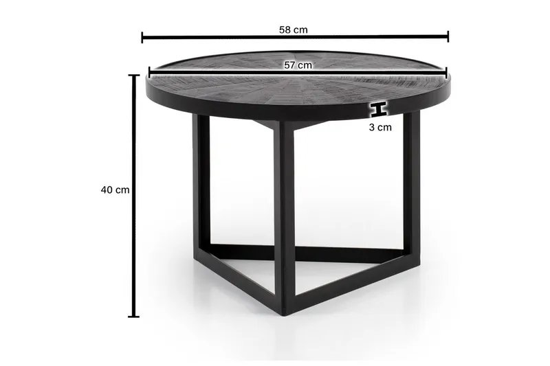 Sofabord Wohnling Rund heltre med steinfinish moderne metallramme - Møbler - Bord - Sofabord & salongbord