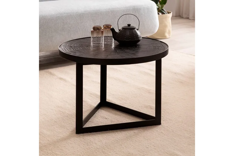 Sofabord Wohnling Rund heltre med steinfinish moderne metallramme - Møbler - Bord - Sofabord & salongbord