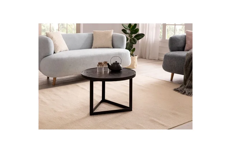 Sofabord Wohnling Rund heltre med steinfinish moderne metallramme - Møbler - Bord - Sofabord & salongbord