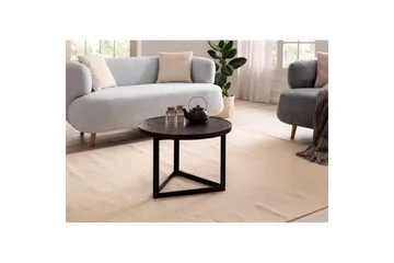 Sofabord Wohnling Rund heltre med steinfinish moderne metallramme - Møbler - Bord - Sofabord & salongbord